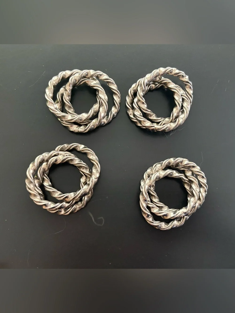 Triple Twisted Silver-tone Napkin Rings Heavy Metal Napkin Rings Set of Four 4